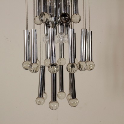 Ceiling Lamp Chromed Metal Glass Vintage Italy 1960s-1970s
