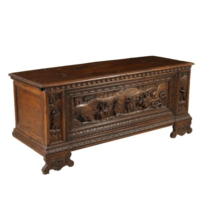 Carved Storage Bench Walnut Italy Second Half of 1800s