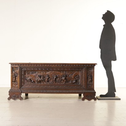 Carved Storage Bench Walnut Italy Second Half of 1800s