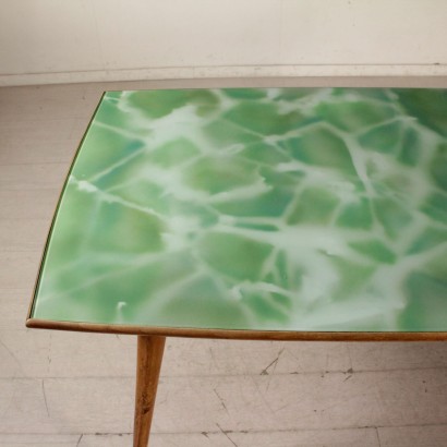 Table Beech Retro Treated Glass Vintage Italy 1950s