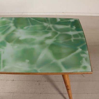 Table Beech Retro Treated Glass Vintage Italy 1950s