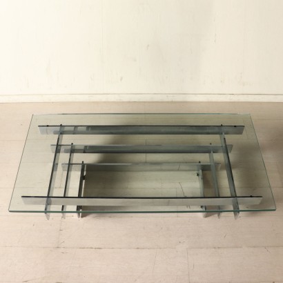 Coffee Table Chromed Metal Glass Top Vintage Italy 1970s