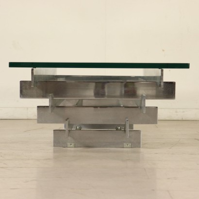 Coffee Table Chromed Metal Glass Top Vintage Italy 1970s