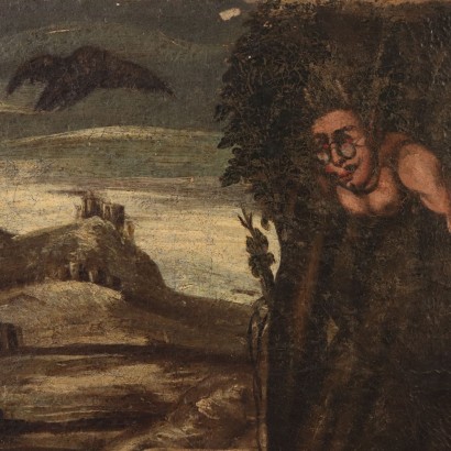 Pittura Antica-Otto tele con Scene di Vita di S.Antonio Abate, montate su pannelli lignei