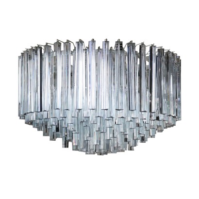 Chandelier Designed for Venini Metal Crystal Vintage Italy 1970s-1980s