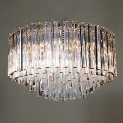 Chandelier Designed for Venini Metal Crystal Vintage Italy 1970s-1980s