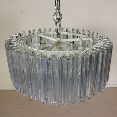 Chandelier Designed for Venini Metal Crystal Vintage Italy 1970s-1980s