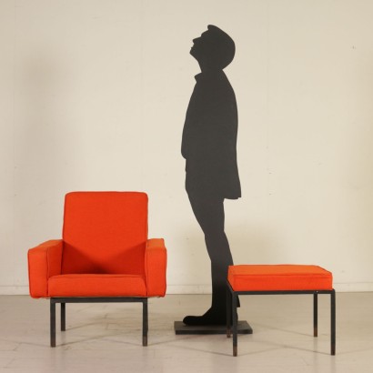 antigüedades modernas, antigüedades de diseño moderno, sillón, sillón de antigüedades moderno, sillón de antigüedades moderno, sillón italiano, sillón vintage, sillón de los años 50-60, sillón de diseño de los años 50-60, sillón y puf, sillón Franco Campo y Carlo Graffi.