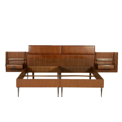 Double Bed by Silvio Cavatorta Teak Veneer Vintage Italy 1960s