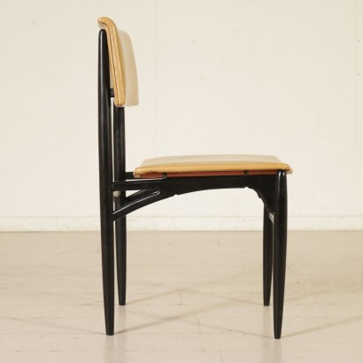 Six Chairs Stained Ebony Leatherette Vintage Italy 1960s