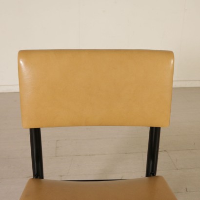 Six Chairs Stained Ebony Leatherette Vintage Italy 1960s