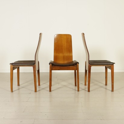 Three Chairs Beech Plywood Leather Vintage Italy 1970s-1980s