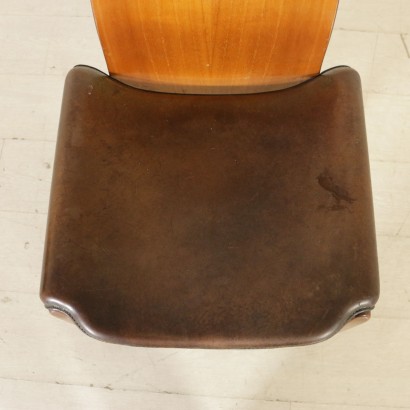 Three Chairs Beech Plywood Leather Vintage Italy 1970s-1980s