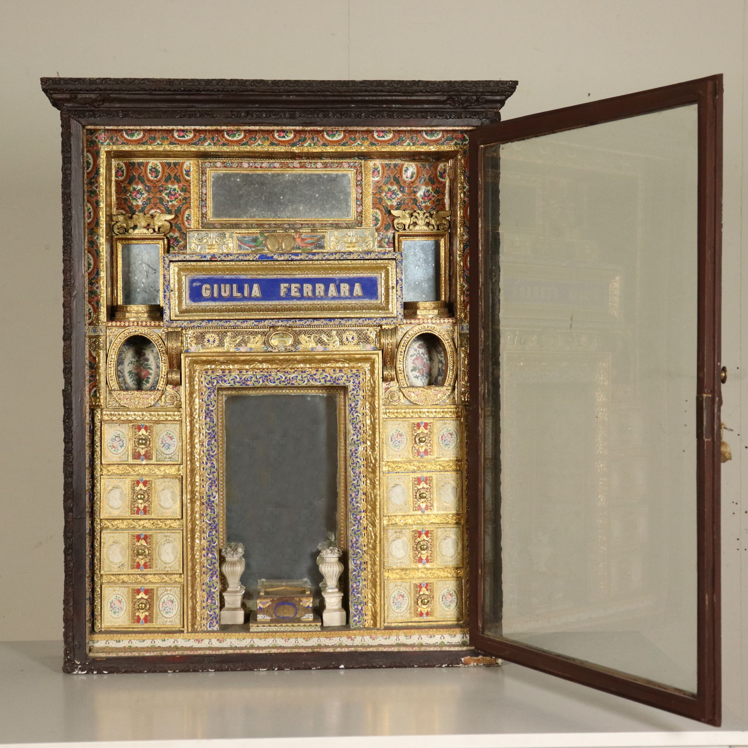 Collectible Display Cabinet Pastework Decoration Italy 1859