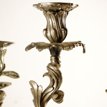 Pair of Silver-Plated Bronze Candlesticks Italy Late 1800s