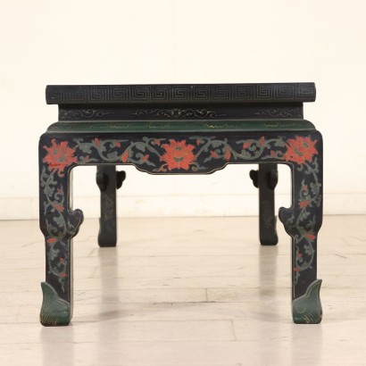 Chinese Black Lacquered Table Polychrome Ornaments 20th Century