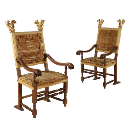 Pair of Impressive Highchairs Walnut Italy Early 1700s