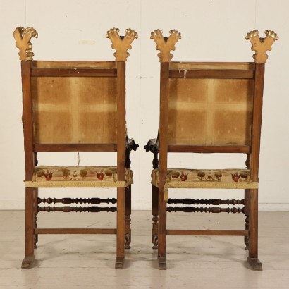 Pair of Impressive Highchairs Walnut Italy Early 1700s