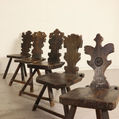 Set of Ten Stools Walnut Manufactured in Italy 17th Century