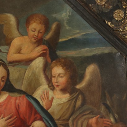 Sacrée Famille et Anges Huile sur Cuivre Italie '600