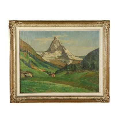 Oil on Canvas "The Matterhorn Seen from Zermatt" by Ezio Parrini