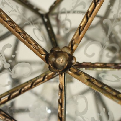 Worked Bronze Acid-Etched Glass Star-Shaped Lamp Vintage Italy '900