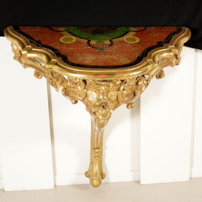 Drop Shaped Console Lacquered Gilded Wood Marble Naples Italy Mid 1700