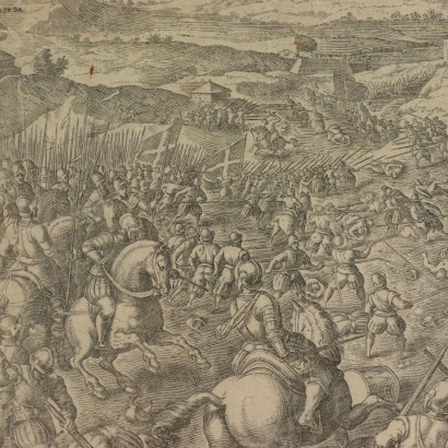 Engraving by Philipp Galle The Battle of the Abbey of Siena Late 1500s