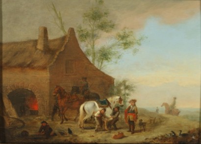 Genre Scene The Farriers Oil on Board Late 1600s