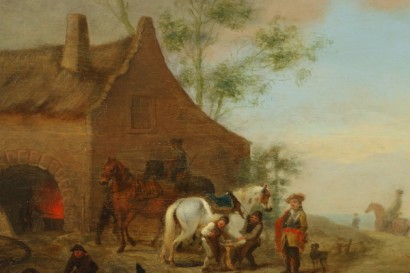 Genre Scene The Farriers Oil on Board Late 1600s