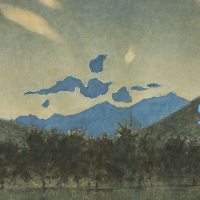 Landscape by Nightfall by Luigi Conconi Mixed Technique Late 1800s