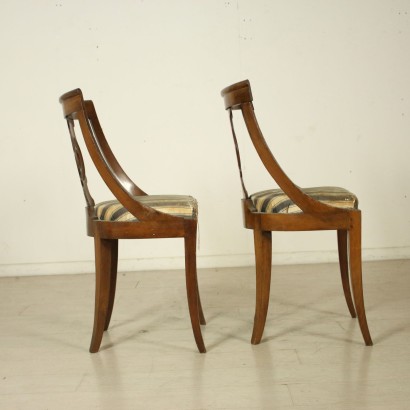 Pair of Walnut Gondola Chairs with Saber Legs Italy Early 19th Century