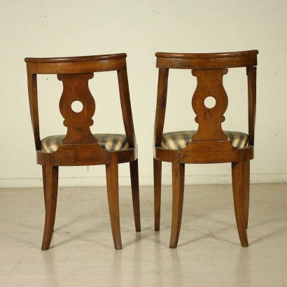 Pair of Walnut Gondola Chairs with Saber Legs Italy Early 19th Century