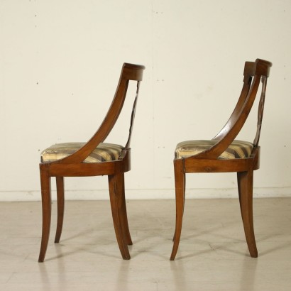 Pair of Walnut Gondola Chairs with Saber Legs Italy Early 19th Century