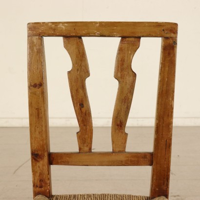 Group of 7 Rustic Poplar Chairs with Straw Seats Italy 19th Century