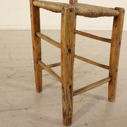 Group of 7 Rustic Poplar Chairs with Straw Seats Italy 19th Century