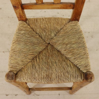 Group of 7 Rustic Poplar Chairs with Straw Seats Italy 19th Century