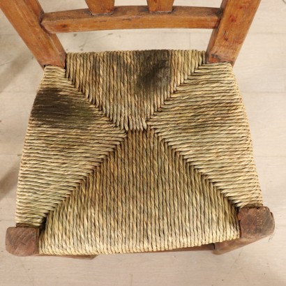 Group of 7 Rustic Poplar Chairs with Straw Seats Italy 19th Century