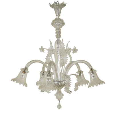 A 5 Arm Murano Chandelier Worked Glass Italy Early 20th Century