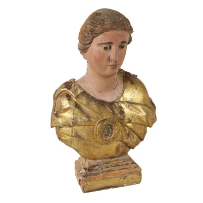 Reliquary Bust Gilded Lacquered Wood Italy Late 1600s