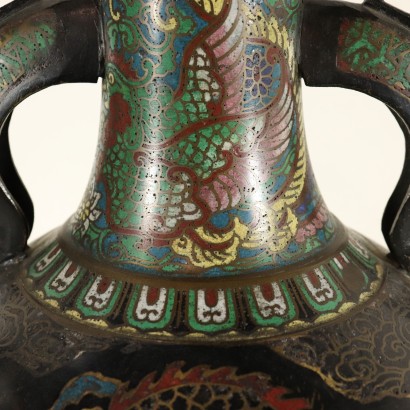 Vase décoré à Cloisonné Bronze Japon Fin '800- Début '900