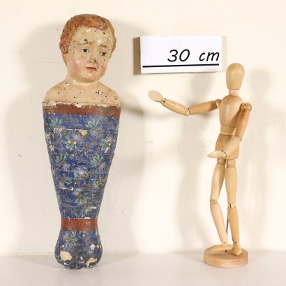 Statue Enfant Jésus Sculpture Bois Papier Velours rouge Italie '600