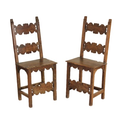 Two Carved Walnut Chairs Italy Early 18th Century