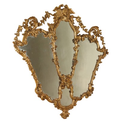 Elegant Miroir Louis XV Bois doré Fabriqué en Italie Moitié '700