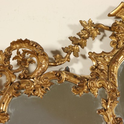 Elegant Miroir Louis XV Bois doré Fabriqué en Italie Moitié '700