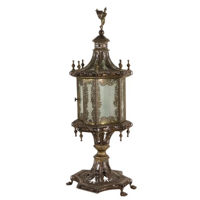 Lampe de Table Laiton Bronze Verre Italie XIXeme - XXeme siècle