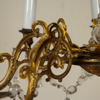 Lustre Bronze doré Verre Cristal Révisé Fabriqué en Italie Fin '800