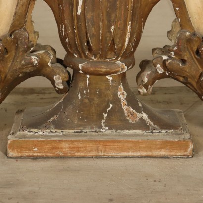 Oval Table Assembled with Antique Wood Carved Lacquered Gilded 1700