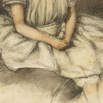 Two Portraits of Girls Pencil and Crayons on Paper 19th Century