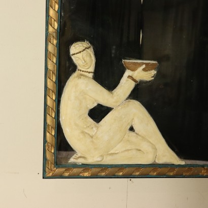 Paire de Dessus de Portes Art Decò Miroir Fer Bois Laqué '900